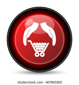 Consumer Protection, Protecting Hands Icon. Internet Button On White Background. EPS10 Vector
