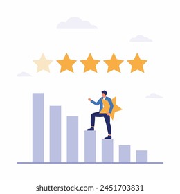 Consumer review and 5 stars rating flat illustration isolated on white background