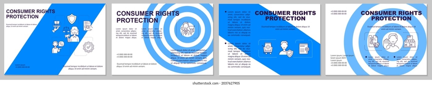 Consumer Rights Protection Brochure Template. Business Law. Flyer, Booklet, Leaflet Print, Cover Design With Linear Icons. Vector Layouts For Presentation, Annual Reports, Advertisement Pages