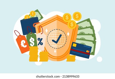 Consumer Rights Protection concept. The definition of Consumer right is the right to have information about the quality, potency, quantity, purity, price and standard of good or services. Vector Flat 