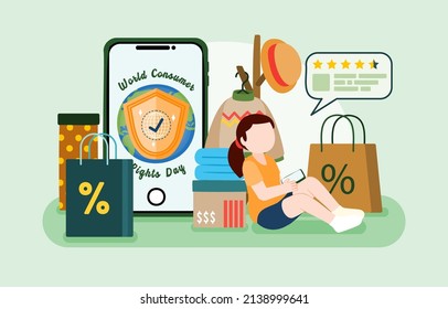 Consumer Rights Protection concept. The definition of Consumer right is the right to have information about the quality, potency, quantity, purity, price and standard of good or services. Vector Flat 