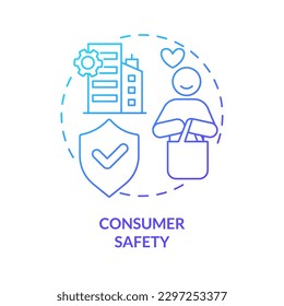 Icono de concepto de gradiente azul de seguridad del consumidor. Servicio profesional. Las regulaciones del sector privado abstraen la ilustración de la delgada idea. Dibujo de contorno aislado. Se usa una fuente Myriad Pro-Bold