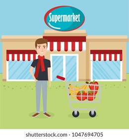 consumer with shopping cart of groceries