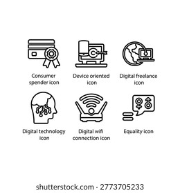 Consumer spender, Device oriented, freelance, Digital technology, wifi connection, Equality, icon