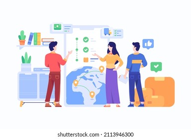 Consumer tracking an international package status Premium Vector flat design illustration