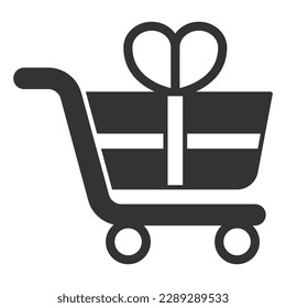 Carrito de consumo lleno de cinta de vacaciones y arco - icono, ilustración de fondo blanco, estilo glifo