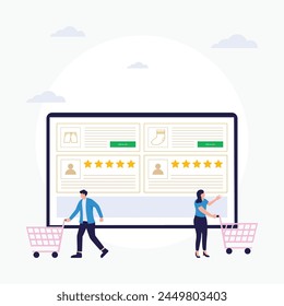 Consumer View, Choose and Buy Fashion Items on Ecommerce Marketplace on Computer Screen vector flat illustration