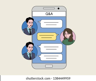 A consumer who talks to a call center employee on a smartphone. hand drawn style vector design illustrations. 