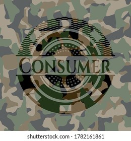 Verbraucher auf einer Camo-Textur geschrieben. Vektorgrafik. Detaillierte Angaben. 