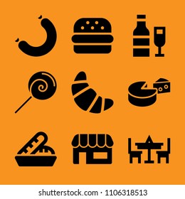 consumerism, above, classic, timber, female and wheat icon vector set. Flat vector design with filled icons. Designed for web and software interfaces