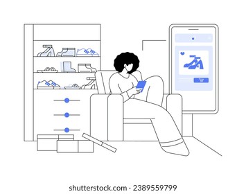 Consumerism abstract concept vector illustration. Woman with a lot of shoes, ecological problems, resources overconsumption, consumerism idea, overaddicted to shopping abstract metaphor.