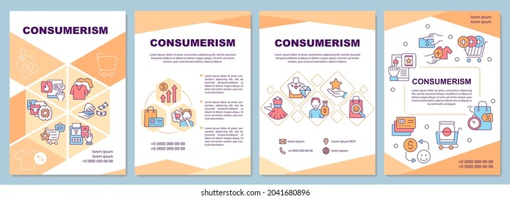 Consumerism brochure template. Excessive purchasing. Flyer, booklet, leaflet print, cover design with linear icons. Vector layouts for presentation, annual reports, advertisement pages