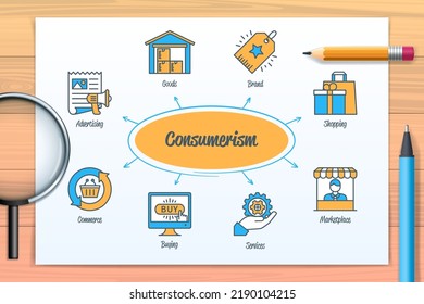 Consumerism Chart Icons Keywords Goods Services Stock Vector (Royalty ...