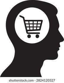 Consumerism concept, shopping thoughts, decision making, buying, retail, commerce, market.