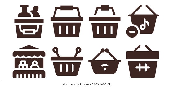 consumerism icon set. 8 filled consumerism icons. Included Grocery, Shopping basket, Basket icons