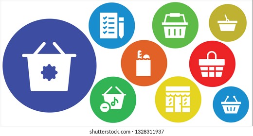 consumerism icon set. 9 filled consumerism icons.  Collection Of - Shopping basket, Shopping list, Basket, Grocery, Groceries
