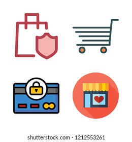 consumerism icon set. vector set about supermarkets, credit card and shopping cart icons set.