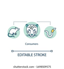 Consumers concept icon. Small and top carnivores animals. Biological food chain apex land predators idea thin line illustration. Vector isolated outline RGB color drawing. Editable stroke