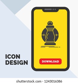 Consumption, cost, expense, lower, reduce Glyph Icon in Mobile for Download Page. Yellow Background