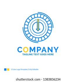 Consumption, cost, expense, lower, reduce Blue Yellow Business Logo template. Creative Design Template Place for Tagline.