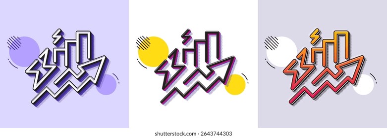 Consumption growth line icon. Halftone dotted pattern. Gradient icon with grain shadow. Electric power up trend sign. Energy inflation symbol. Line consumption growth icon. Various designs. Vector