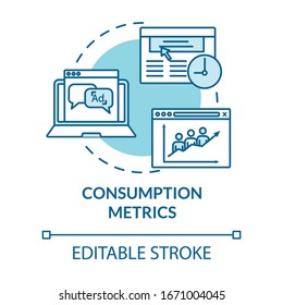 Consumption metrics concept icon. Marketing statistics analysis. Online traffic, customer satisfaction rates idea thin line illustration. Vector isolated outline RGB color drawing. Editable stroke