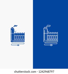 Consumption, resource, energy, factory, manufacturing Line and Glyph web Button in Blue color Vertical Banner for UI and UX, website or mobile application