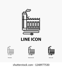 Consumption, resource, energy, factory, manufacturing Icon in Thin, Regular and Bold Line Style. Vector illustration