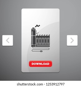 Consumption, resource, energy, factory, manufacturing Glyph Icon in Carousal Pagination Slider Design & Red Download Button