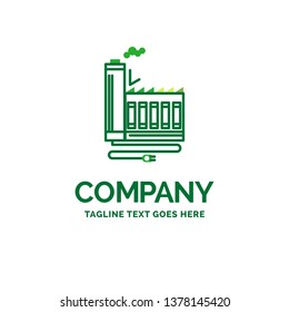 Consumption, resource, energy, factory, manufacturing Flat Business Logo template. Creative Green Brand Name Design.