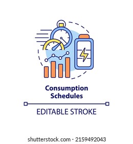 Consumption Schedules Concept Icon. Energy Strategy Keystone Abstract Idea Thin Line Illustration. Use Demand Response. Isolated Outline Drawing. Editable Stroke. Arial, Myriad Pro-Bold Fonts Used