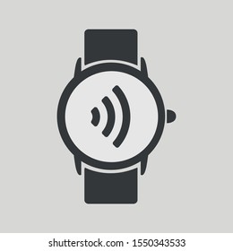 Contacless, wireless payment with smart watch in flat design. NFC technology payment. Mobile pay sign. Vector illustration eps 10.