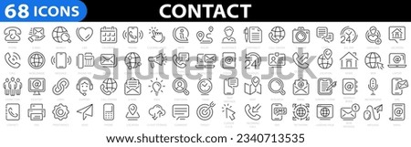 Contact 68 icon set. Chat, support, message, phone, e-mail, phone, address, customer service, call, website and more. Contact Us web icons. Vector illustration