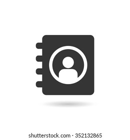 Contact, address book icon on white background. Vector, flat design style.