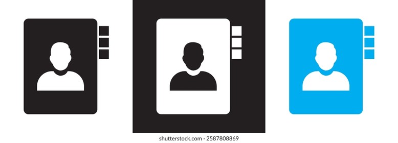 Contact address book with user vector icon. isolated on white and black background. Vector illustration. EPS 10