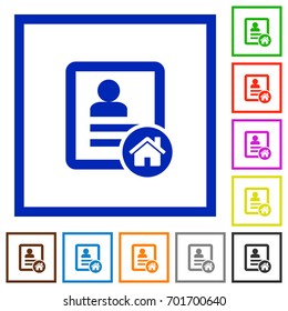 Contact address flat color icons in square frames on white background