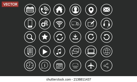 Contact, App or Web Icon Set. Black and White Illustration of Different icons