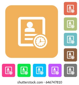 Contact appointment flat icons on rounded square vivid color backgrounds.