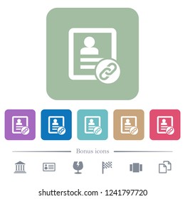 Contact attach white flat icons on color rounded square backgrounds. 6 bonus icons included