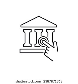 Contact the bank. Find out and clarify financial information. Vector linear illustration icon isolated on white background.
