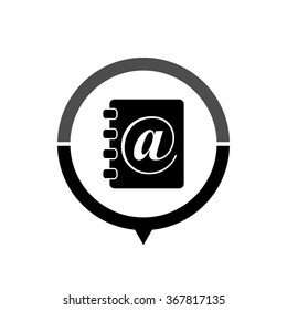 contact book - black vector icon; map pointer;  message bubble
