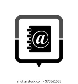 contact book - black vector icon; map pointer;  message bubble
