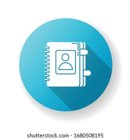 Contact book blue flat design long shadow glyph icon. Personal diary. Business organizer with bookmarks. Planning notebook. Directory for phone numbers. Email info. Silhouette RGB color illustration