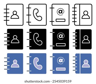 Contact book icon in black and colored versions.