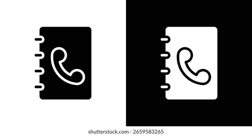 Contact book icon in flat black solid vector set