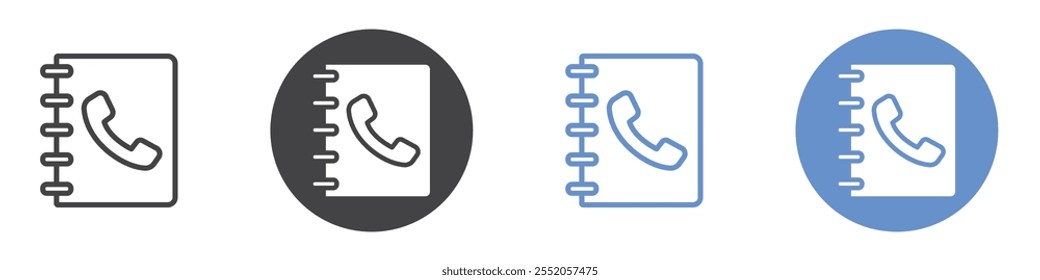 Conjunto de símbolos de línea plana de icono de libro de contacto.