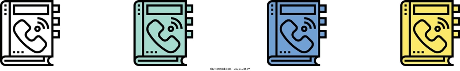 contact book icon. Outline, Green, Blue and Yellow Style Design Isolated On White Background