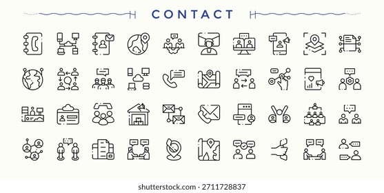 Contacto Paquete de iconos de libro. Iconos aislados. Conjunto de iconos de Perfil. Incluye símbolos de línea delgada, arte, personal, negocios, lista, persona, oficina y más.