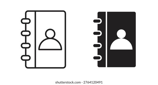 Contact book icon symbols, Solid black and editable stroke icons
