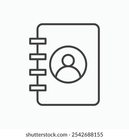 Icono de libro de contacto en líneas negras delgadas